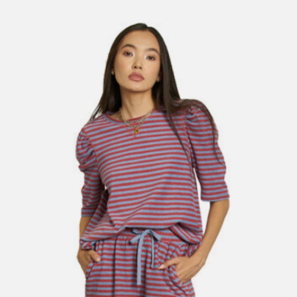 Anthropologie Red and Blue Striped Top